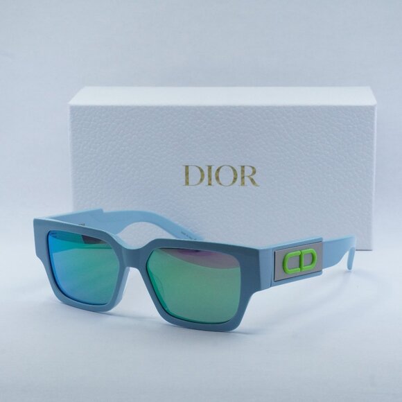 Dior CD SU 80C7 Square Sunglasses - Light Blue/Blue Mirrored Green - Picture 1 of 11